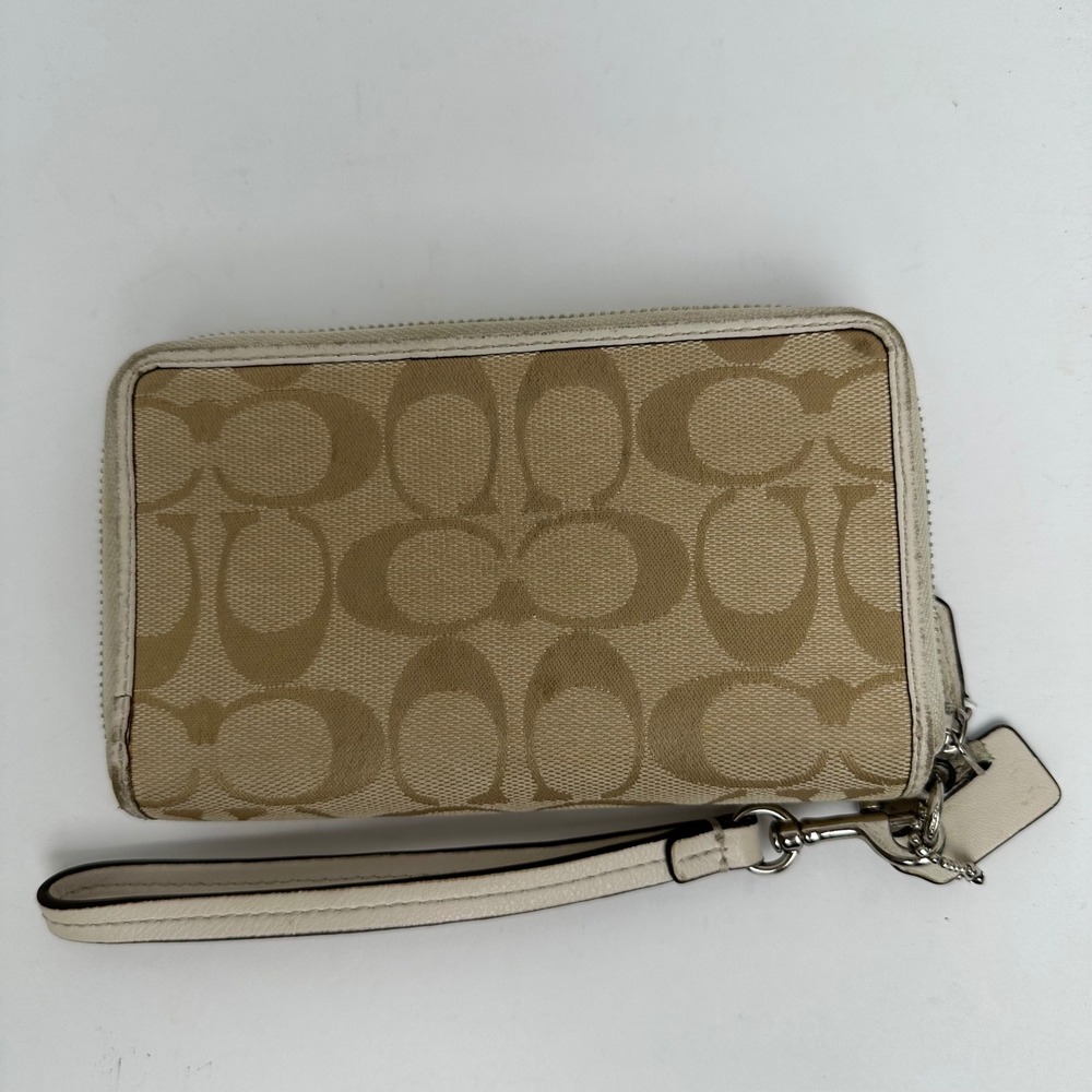 Coach Signature Canvas Double Zip Wristlet Khaki White 52853 - Picture 6 of 8
